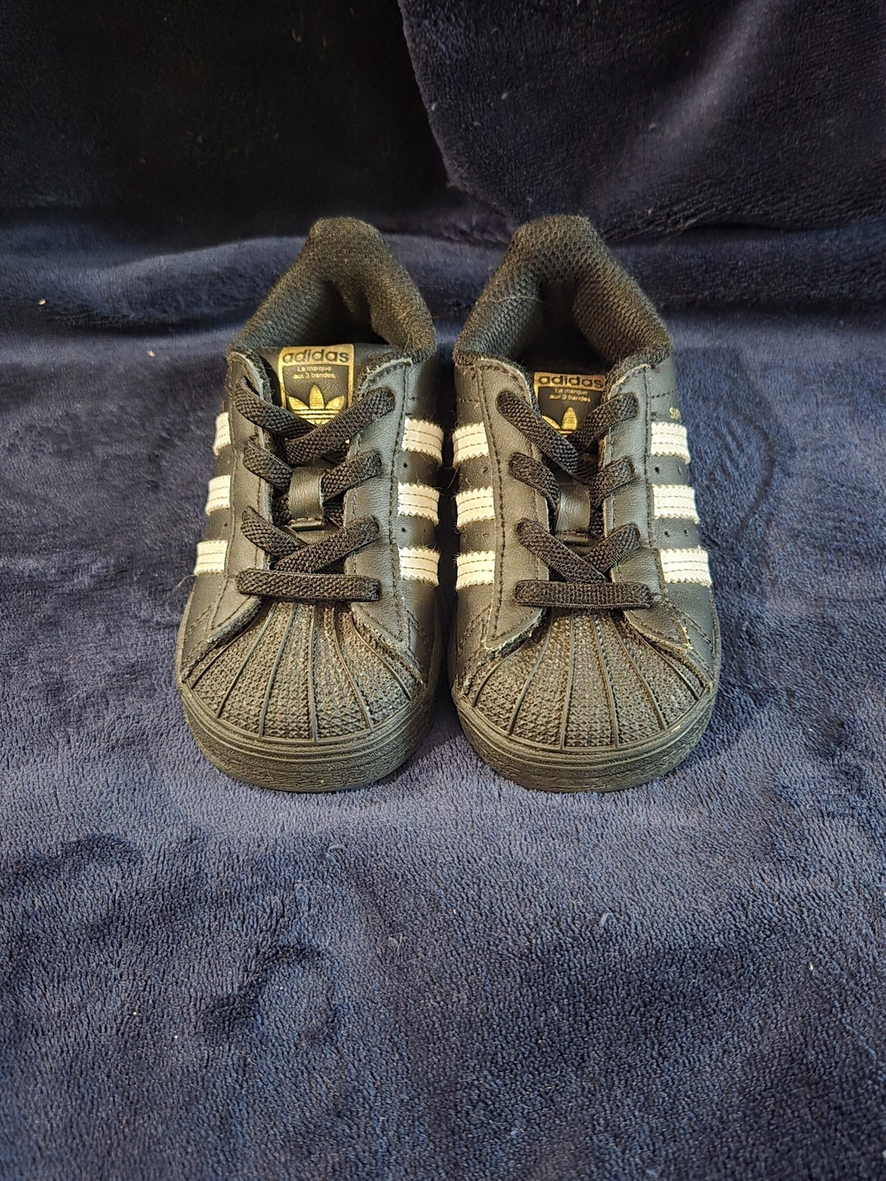 adidas Toddler Black Sneakers with White Stripes Shell-toe